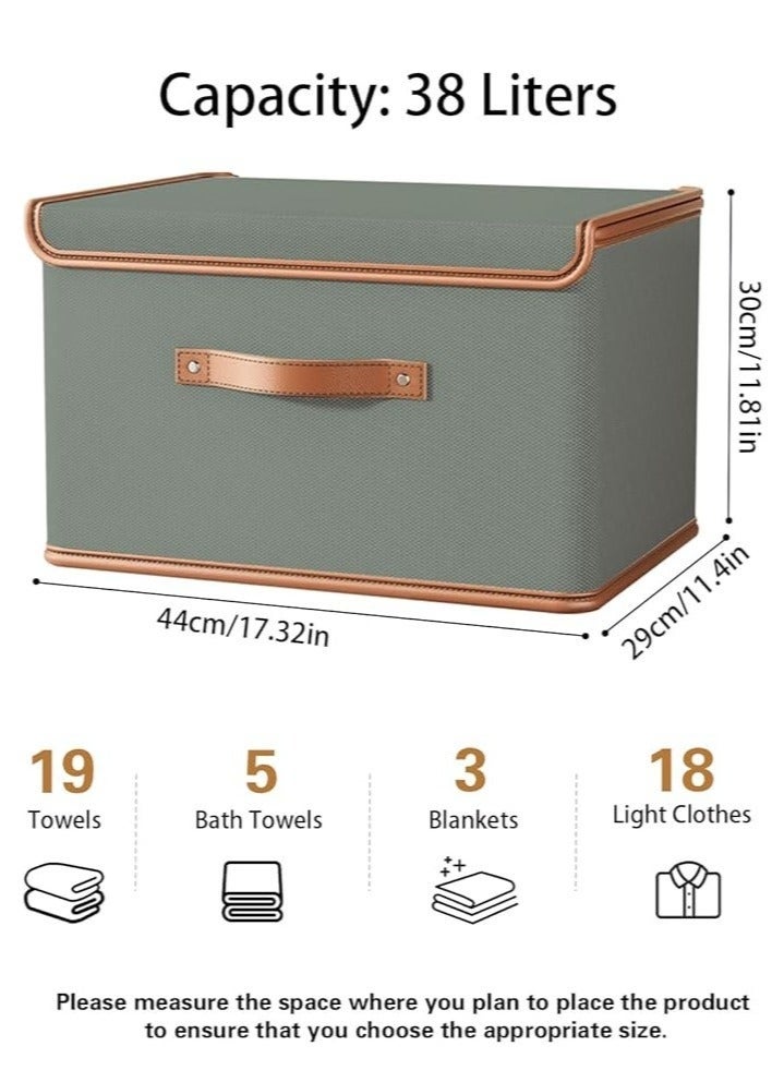 Arabest 2 Pack Storage Bins with Lids, Collapsible Closet Organizer Container, Fabric Organizer Box with Handles, Decorative Storage Boxes with Lids for Organizing Clothes, Blanket, Grey, Large - Image 2